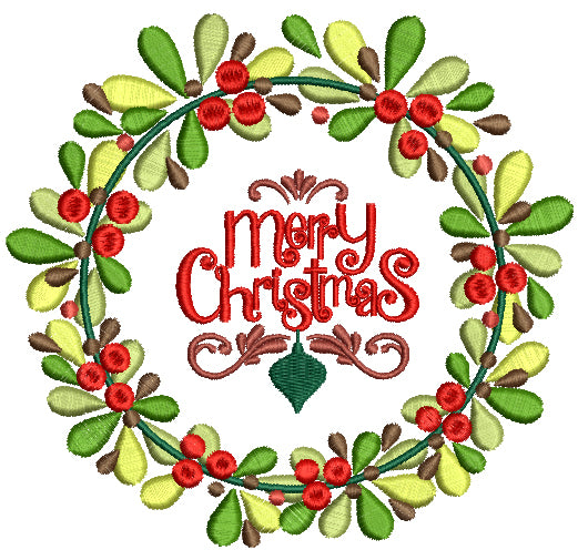 Ornate Merry Christmas Wreath Filled Machine Embroidery Design Digitized Pattern