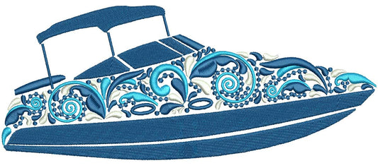 Ornate Motorboat Filled Machine Embroidery Design Digitized Pattern