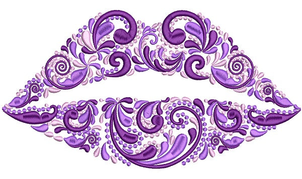 Ornate Mouth Lips Filled Machine Embroidery Design Digitized Pattern