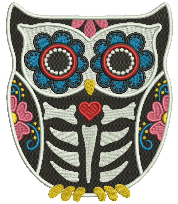 Ornate Sugar Skull Owl Filled Machine Embroidery Design Digitized Pattern
