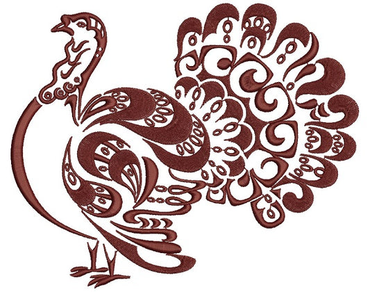 Ornate Turkey Thanksgiving Filled Machine Embroidery Design Digitized Pattern