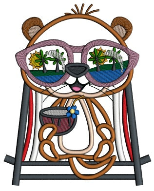 Otter Sitting On The Beach Chair Summer Applique Machine Embroidery Design Digitized Pattern