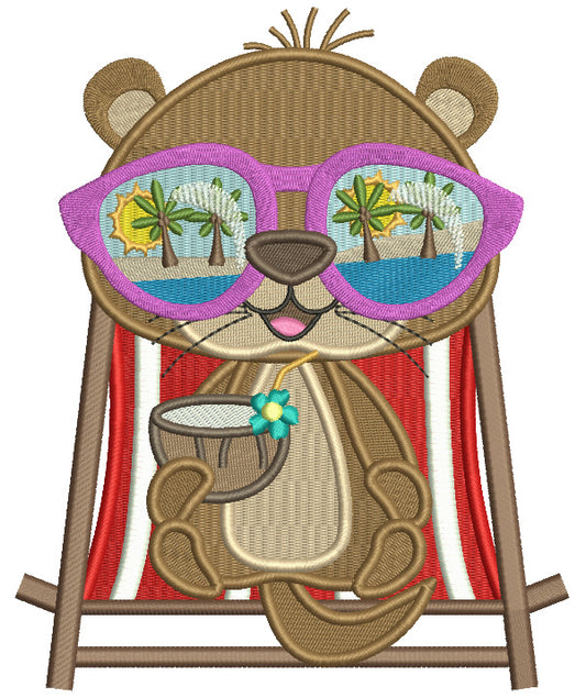 Otter Sitting On The Beach Chair Summer Filled Machine Embroidery Design Digitized Pattern