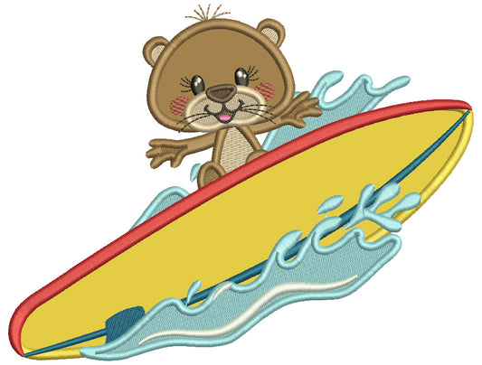 Otter Surfer On The Waves Applique Machine Embroidery Design Digitized Pattern