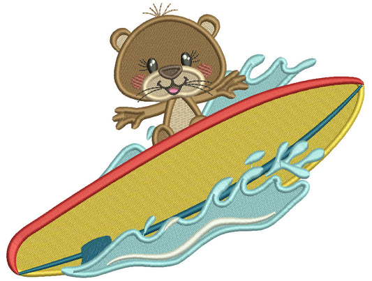 Otter Surfer On The Waves Filled Machine Embroidery Design Digitized Pattern