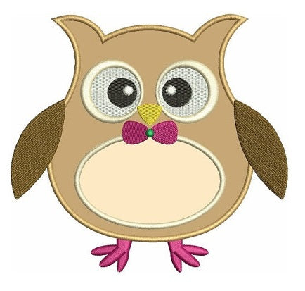 Owl Applique with a fancy bow Machine Embroidery Digitized Design Pattern - Instant Download - comes in three sizes 4x4 , 5x7, 6x10 hoops