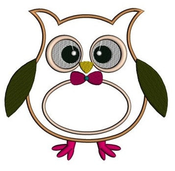 Owl Applique with a fancy bow Machine Embroidery Digitized Design Pattern - Instant Download - comes in three sizes 4x4 , 5x7, 6x10 hoops
