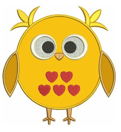 Owl Bird Applique with hearts Machine Embroidery Digitized Design Pattern - Instant Download - comes in three sizes 4x4 , 5x7, 6x10 hoops