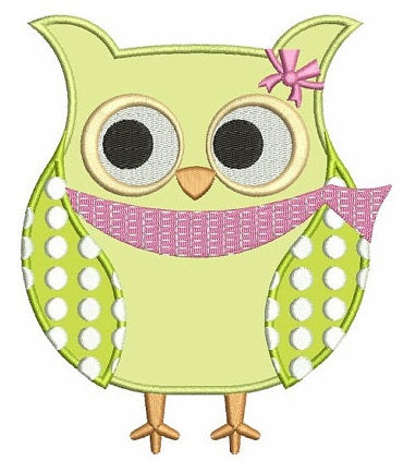 Owl Bird Applique with polka dots Machine Embroidery Digitized Design Pattern - Instant Download - in three sizes 4x4 , 5x7, 6x10 hoops