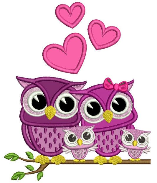 Owl Family of Four Applique Machine Embroidery Design Digitized Pattern