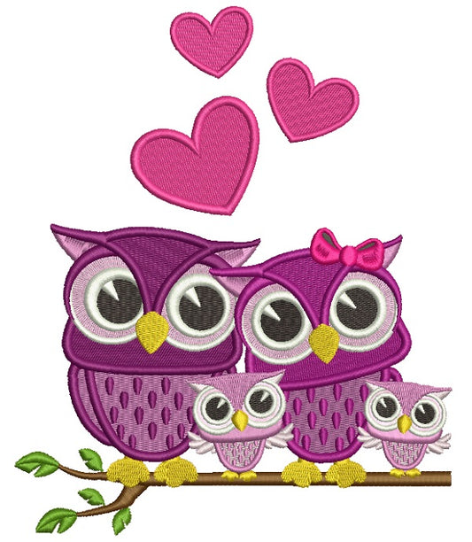 Owl Family of Four Filled Machine Embroidery Design Digitized Pattern