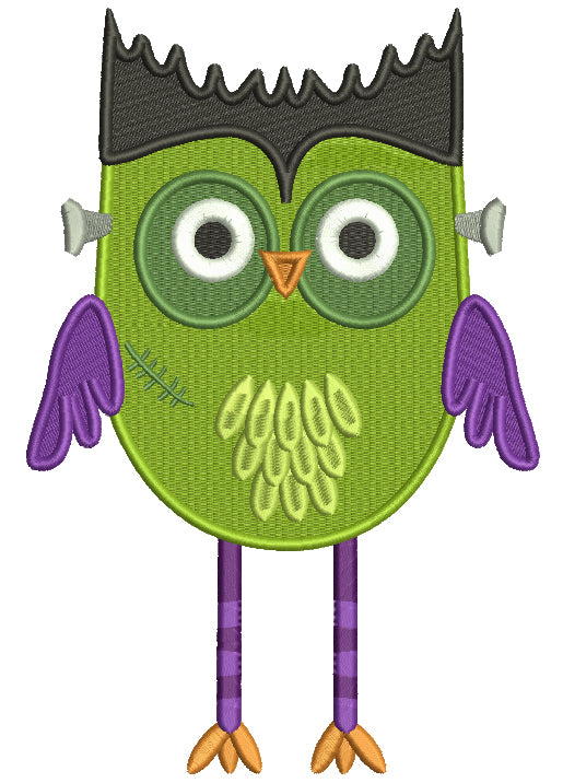 Owl Frankenstein Halloween Filled Machine Embroidery Design Digitized Pattern