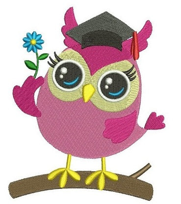 Owl Graduation Filled Machine Embroidery Digitized Design Pattern - Instant Download - comes in three sizes 4x4 , 5x7, 6x10 hoops