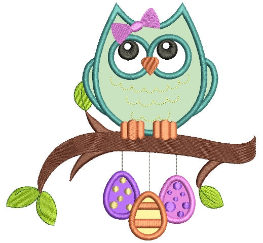 Owl On a Branch Applique Machine Embroidery Digitized Design Pattern