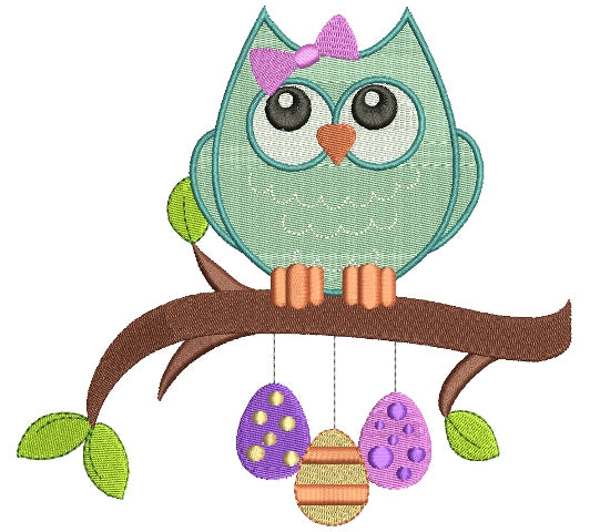 Owl On a Branch Filled Machine Embroidery Digitized Design Pattern