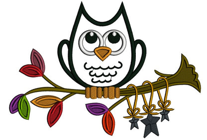 Owl Sitting On A Branch With Stars Fall Applique Machine Embroidery Design Digitized Pattern