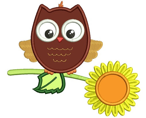 Owl Sitting on Sunflower Applique Machine Embroidery Design Digitized Pattern