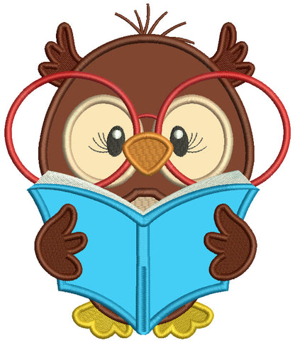 Owl Wearing Huge Glasses Reading a Book School Applique Machine Embroidery Design Digitized Pattern