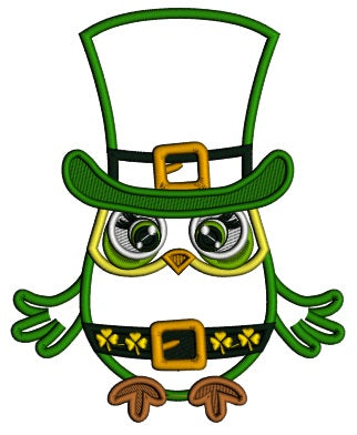 Owl Wearing Tall Hat St.Patrick's Day Applique Machine Embroidery Design Digitized Pattern