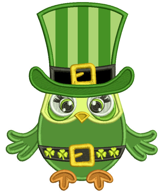 Owl Wearing Tall Hat St.Patrick's Day Applique Machine Embroidery Design Digitized Pattern