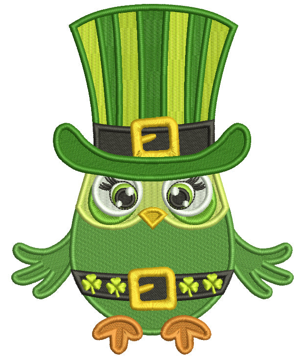 Owl Wearing Tall Hat St.Patrick's Day Filled Machine Embroidery Design Digitized Pattern