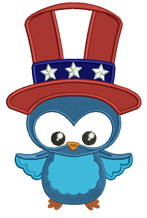 Owl Wearing USA Uncle Sam Hat Patriotic Applique Machine Embroidery Digitized Design Pattern