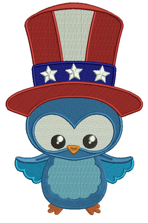 Owl Wearing USA Uncle Sam Hat Patriotic Filled Machine Embroidery Digitized Design Pattern