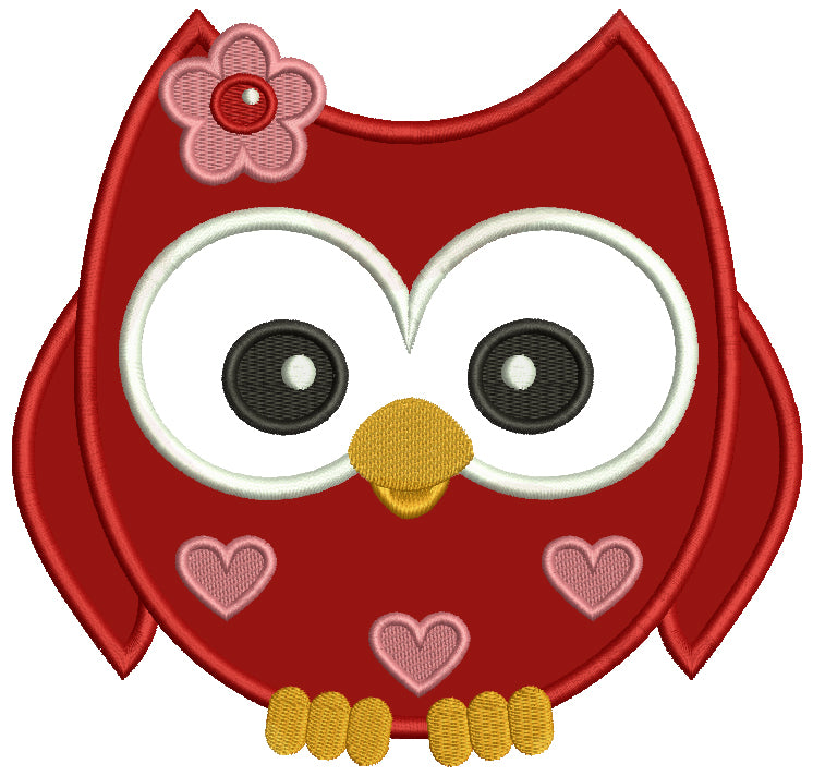 Owl With Hearts Applique Machine Embroidery Digitized Design Pattern