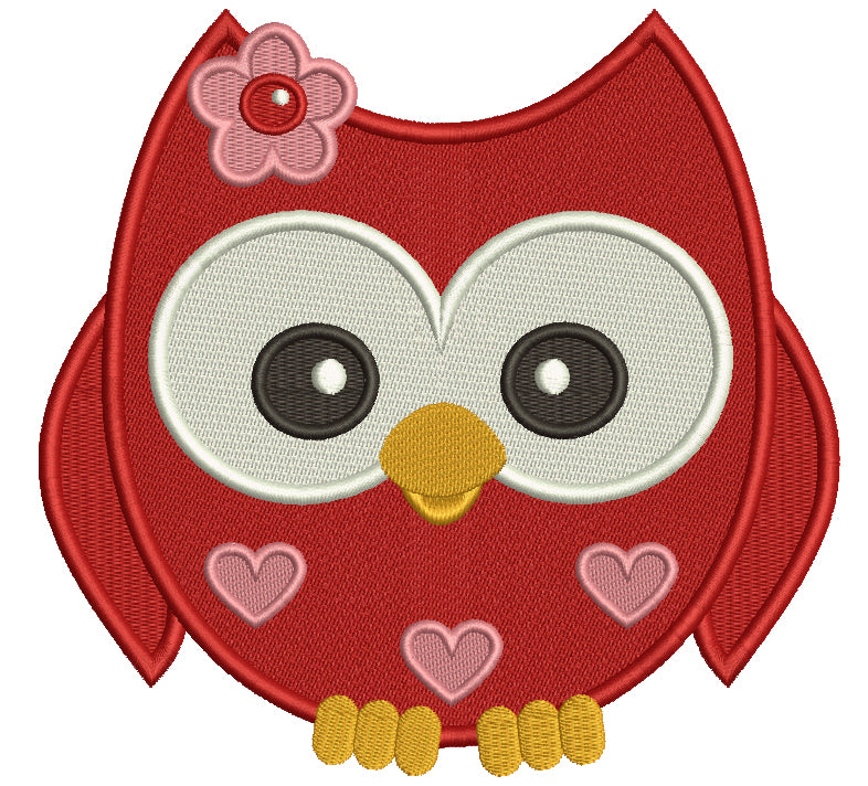 Owl With Hearts Filled Machine Embroidery Digitized Design Pattern