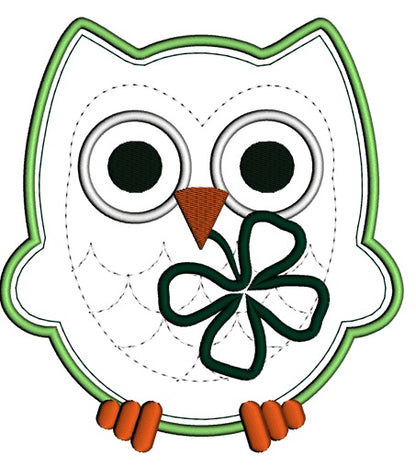Owl With Shamrock Applique Machine Embroidery Digitized Design Pattern