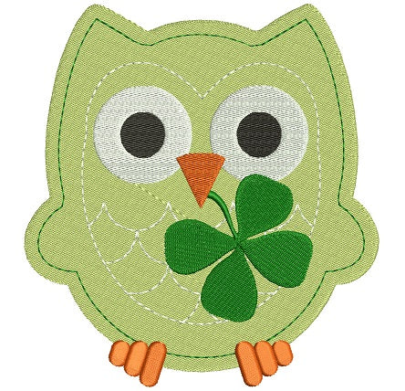 Owl With Shamrock Filled Machine Embroidery Digitized Design Pattern