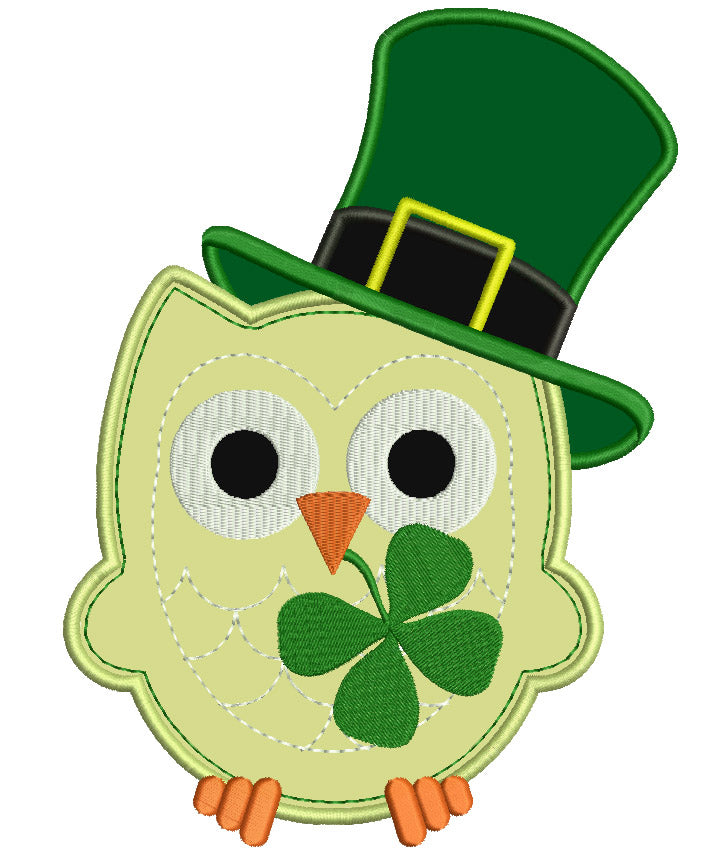 Owl With Shamrock and Big Hat Irish Applique Machine Embroidery Digitized Design Pattern