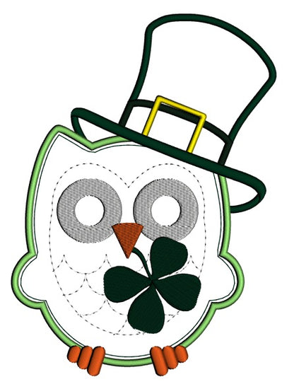 Owl With Shamrock and Big Hat Irish Applique Machine Embroidery Digitized Design Pattern