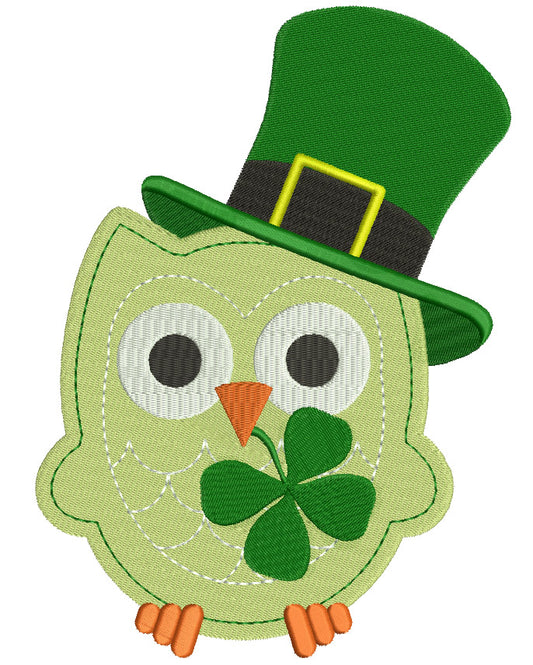 Owl With Shamrock and Big Hat Irish Filled Machine Embroidery Digitized Design Pattern