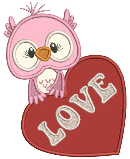 Owl With a Huge Heart Applique Valentine's Day Machine Embroidery Design Digitized Pattern