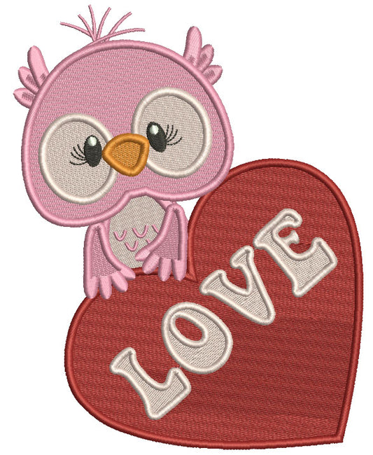 Owl With a Huge Heart Filled Valentine's Day Machine Embroidery Design Digitized Pattern