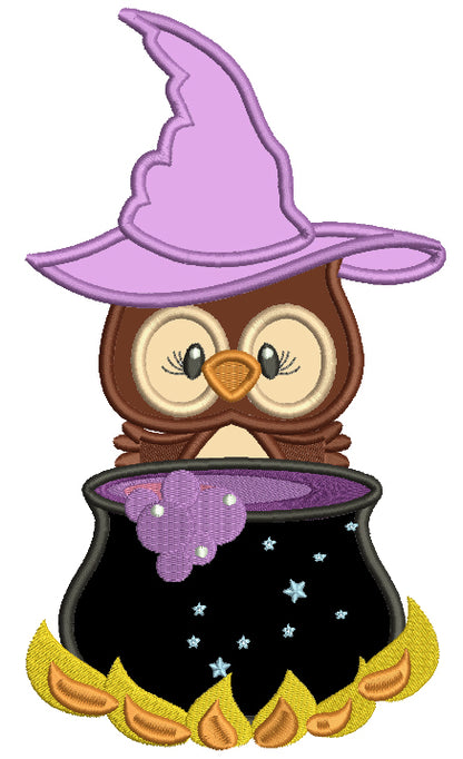 Owl Wizard With a Pot Applique Halloween Machine Embroidery Design Digitized Pattern