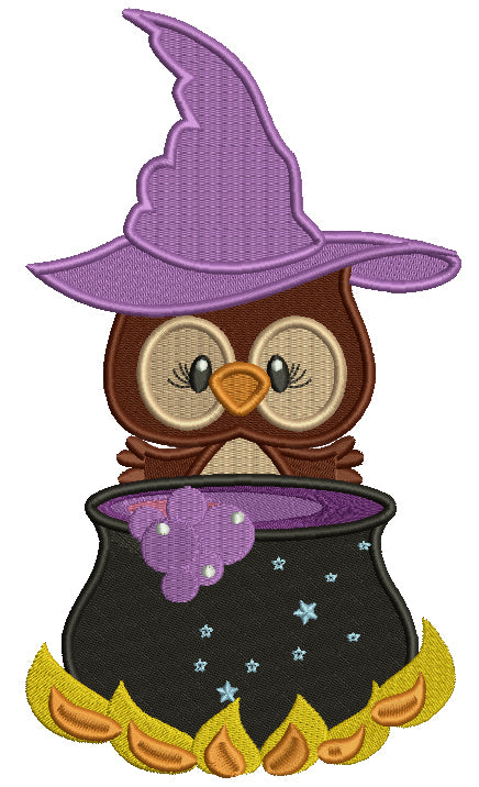 Owl Wizard With a Pot Filled Halloween Machine Embroidery Design Digitized Pattern
