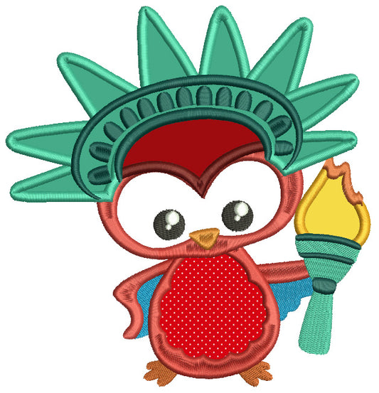 Owl in a Statue of Liberty Costume Applique Machine Embroidery Design Digitized Pattern