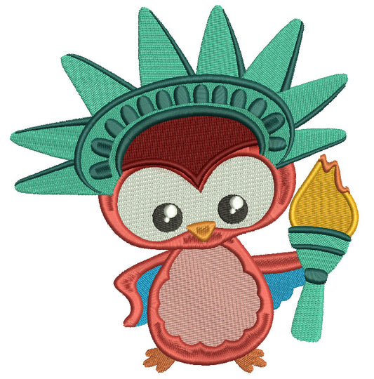Owl in a Statue of Liberty Costume Filled Machine Embroidery Design Digitized Pattern