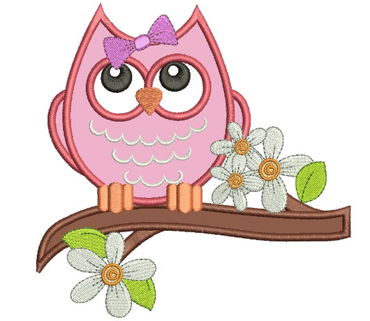 Owl on a big Branch Applique Machine Embroidery Digitized Design Pattern