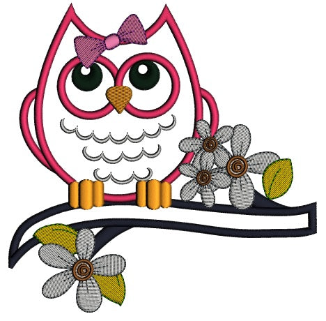 Owl on a big Branch Applique Machine Embroidery Digitized Design Pattern