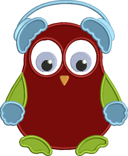 Owl wearing Earmuffs Christmas Applique Machine Embroidery Digitized Design Pattern