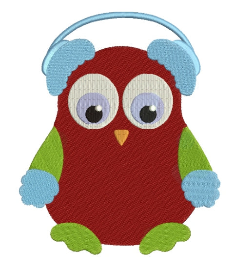 Owl wearing Earmuffs Christmas Filled Machine Embroidery Digitized Design Pattern