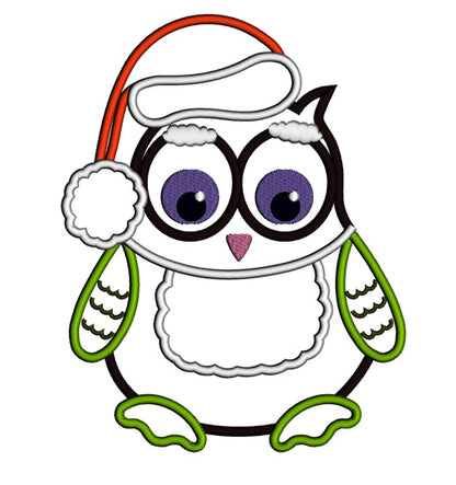 Owl wearing Santa Hat Christmas Applique Machine Embroidery Digitized Design Pattern