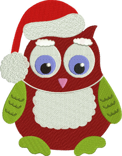 Owl wearing Santa Hat Christmas Filled Machine Embroidery Digitized Design Pattern
