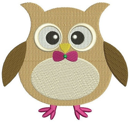 Owl with a fany bow Machine Embroidery Digitized Design Filled Pattern - Instant Download - comes in three sizes 4x4 , 5x7, 6x10 hoops