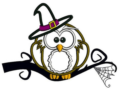 Owl wearing witch hat Halloween Applique Machine Embroidery Digitized Pattern - Instant Download - 4x4 , 5x7, 6x10