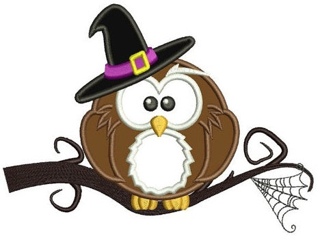 Owl wearing witch hat Halloween Applique Machine Embroidery Digitized Pattern - Instant Download - 4x4 , 5x7, 6x10