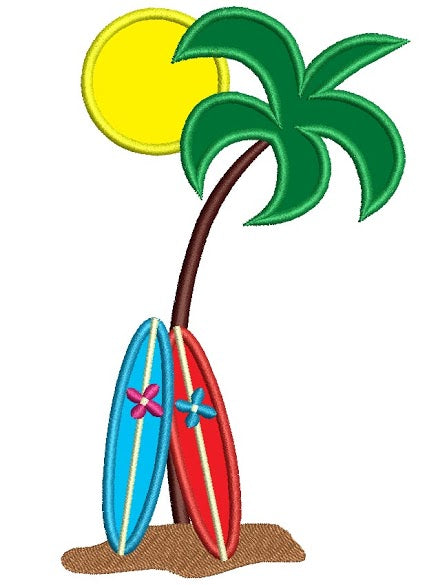 Palm Trees Applique Surf Boards Machine Embroidery Design Digitized Pattern